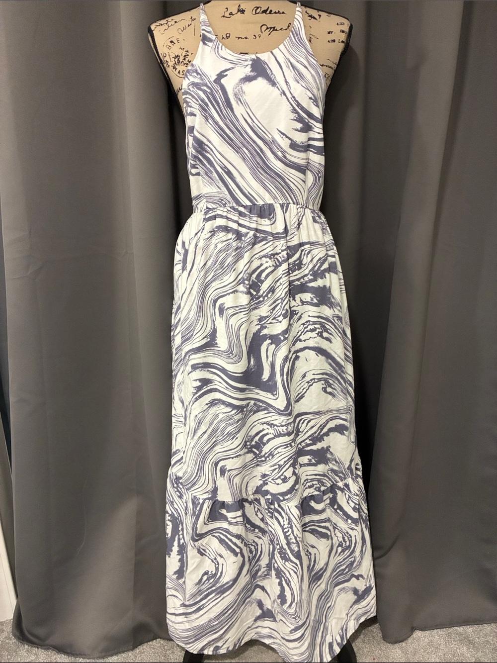 a new day White & Navy Marble-Print Halter Maxi Dress